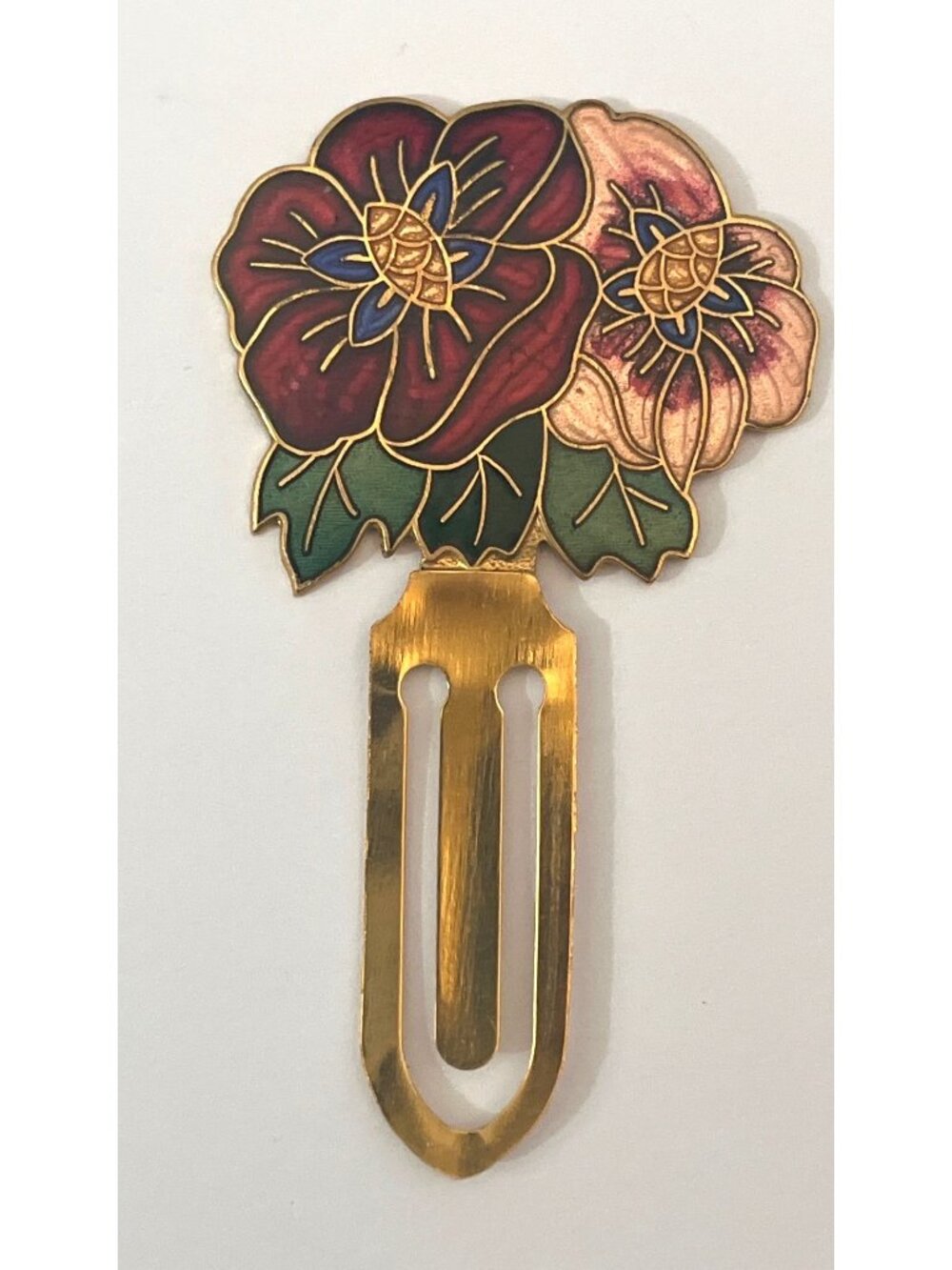 Vintage Smithsonian Institute Champleve Enamel Gold Tone Flower Bookmark 3 1/2”